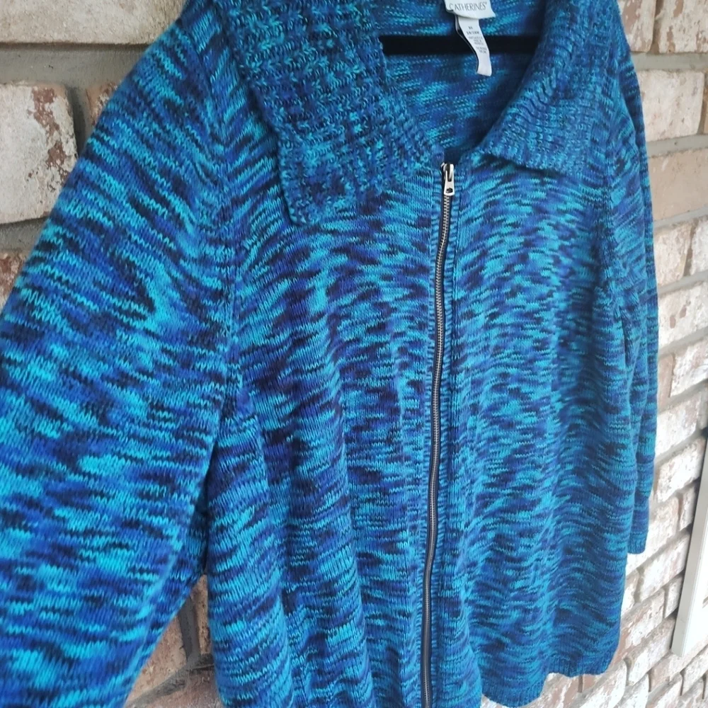 Catherines Blue Multicolor Full Zip-Up Cardigan Sweater Sz 3X Casual Winter